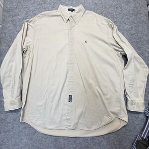 Polo Ralph Lauren Shirt Men XL Beige Button Down Long Sleeve Cotton